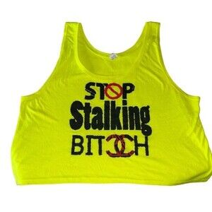 Neon Yellow Stalker Tank top Size L / XL Funny Trendy Summer Beach Graphic shirt
